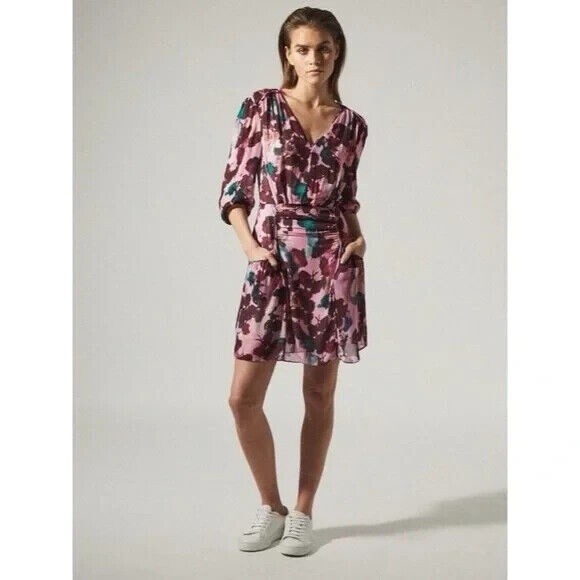 NEW REISS Josephine Floral Mini Dress Lined Open Back Pink Womens 8 - Picture 3 of 16